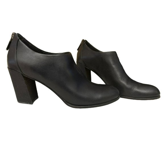 Eileen Fisher Black Leather Quote Boots Size 10 3" Block Heel Minimalist Zipper - Picture 1 of 7